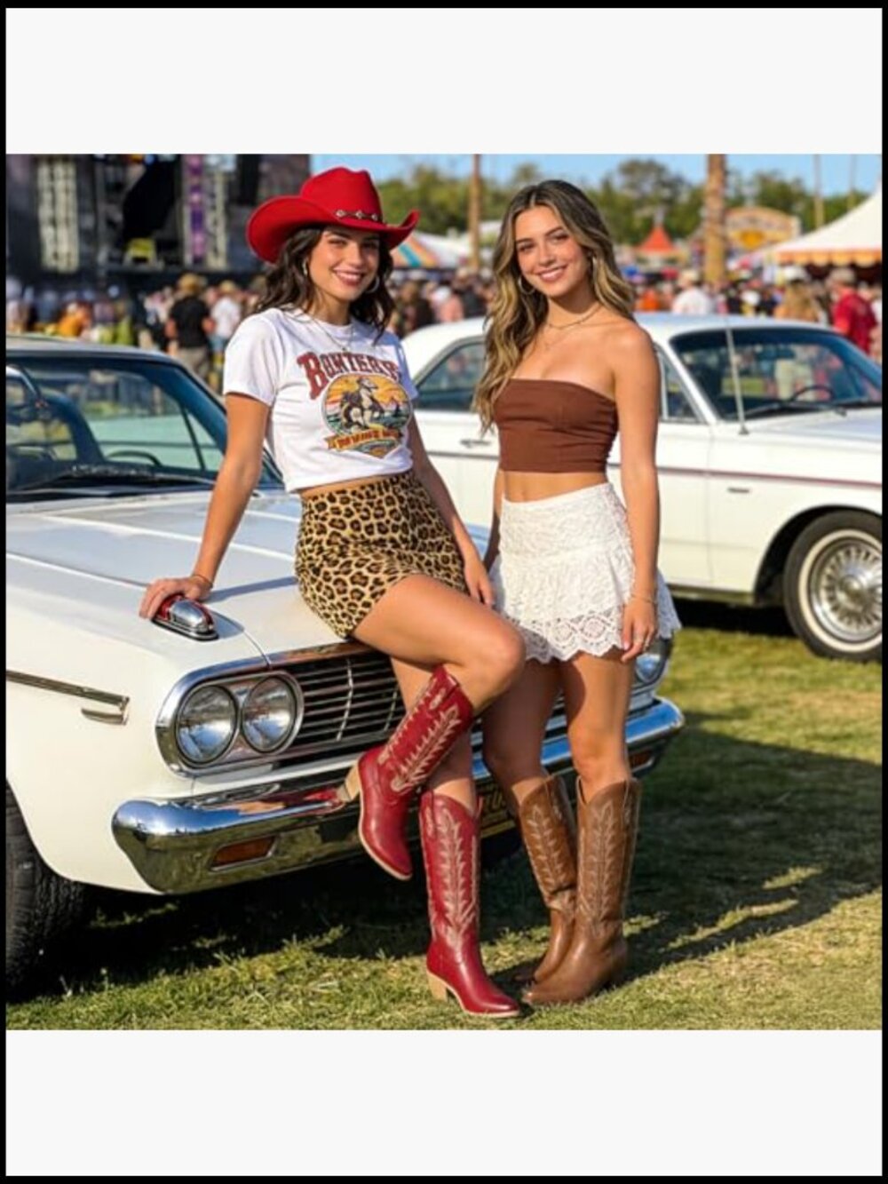 Knee High Cowboy Boots Embroidered Chunky Heel Square Toe Pull On Western - Picture 2 of 7